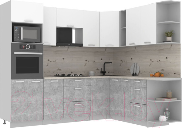 Изображение товара Кухонный гарнитур Интерлиния Мила Лайт 1.88x2.6 правая (белый платинум/дуб серый/опал светлый)