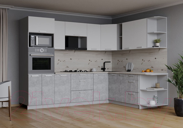 Изображение товара Кухонный гарнитур Интерлиния Мила Лайт 1.88x2.6 правая (белый платинум/дуб серый/опал светлый)