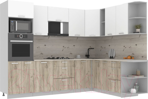 Изображение товара Кухонный гарнитур Интерлиния Мила Лайт 1.88x2.8 правая (белый платинум/дуб серый/опал светлый)