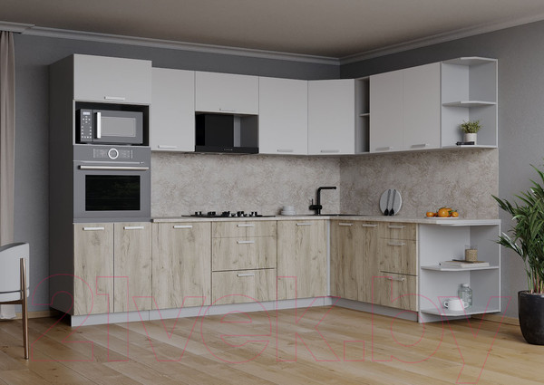 Изображение товара Кухонный гарнитур Интерлиния Мила Лайт 1.88x2.8 правая (белый платинум/дуб серый/опал светлый)