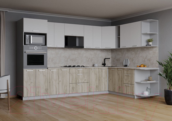 Изображение товара Кухонный гарнитур Интерлиния Мила Лайт 1.88x3.0 правая (белый платинум/дуб серый/опал светлый)