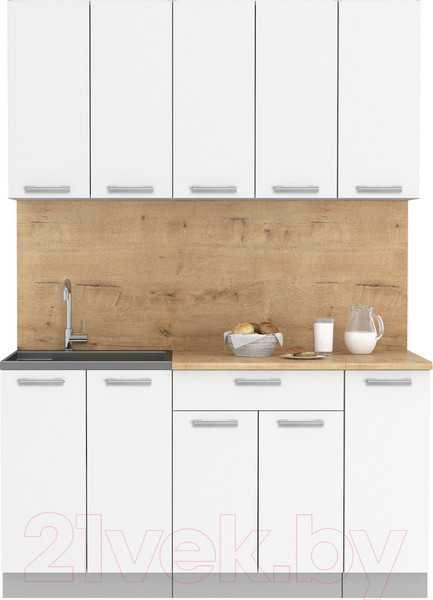 Изображение товара Кухонный гарнитур Интерлиния Мила Лайт 1.5 (белый платинум/белый платинум/дуб бунратти)