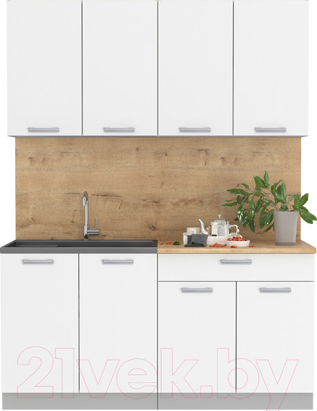 Изображение товара Кухонный гарнитур Интерлиния Мила Лайт 1.6 (белый платинум/белый платинум/дуб бунратти)