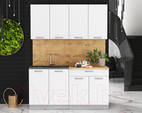 Изображение товара Кухонный гарнитур Интерлиния Мила Лайт 1.6 (белый платинум/белый платинум/дуб бунратти)