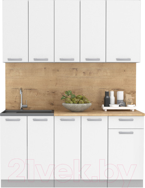 Изображение товара Кухонный гарнитур Интерлиния Мила Лайт 1.6-60 (белый платинум/белый платинум/дуб бунратти)