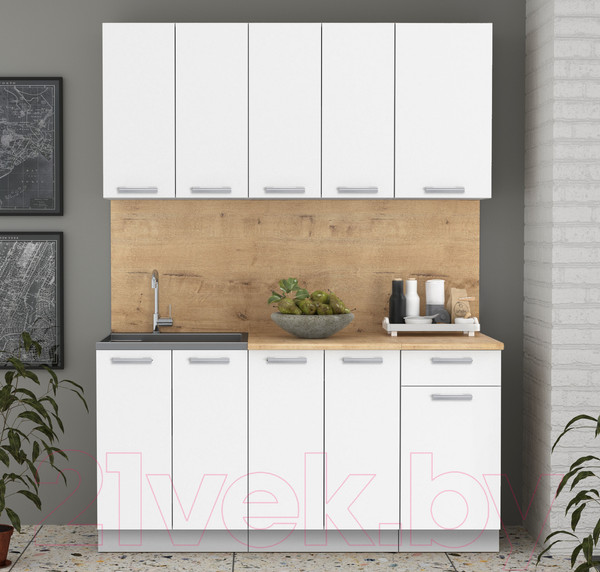 Изображение товара Кухонный гарнитур Интерлиния Мила Лайт 1.6-60 (белый платинум/белый платинум/дуб бунратти)