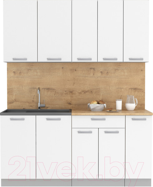 Изображение товара Кухонный гарнитур Интерлиния Мила Лайт 1.7 (белый платинум/белый платинум/дуб бунратти)