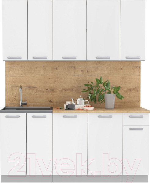 Изображение товара Кухонный гарнитур Интерлиния Мила Лайт 1.7-60 (белый платинум/белый платинум/дуб бунратти)