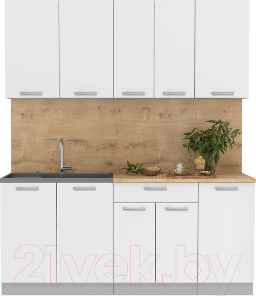 Изображение товара Кухонный гарнитур Интерлиния Мила Лайт 1.8 (белый платинум/белый платинум/дуб бунратти)