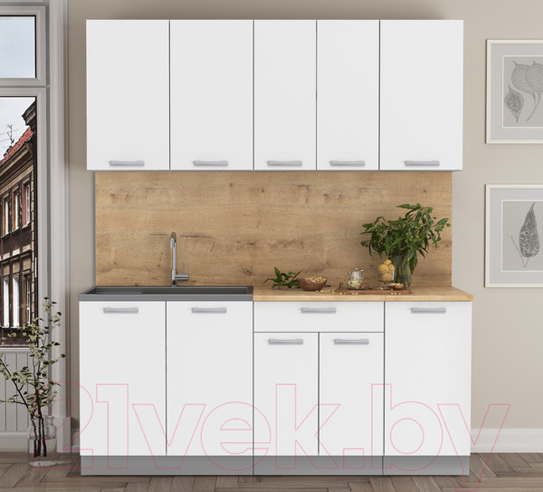 Изображение товара Кухонный гарнитур Интерлиния Мила Лайт 1.8 (белый платинум/белый платинум/дуб бунратти)
