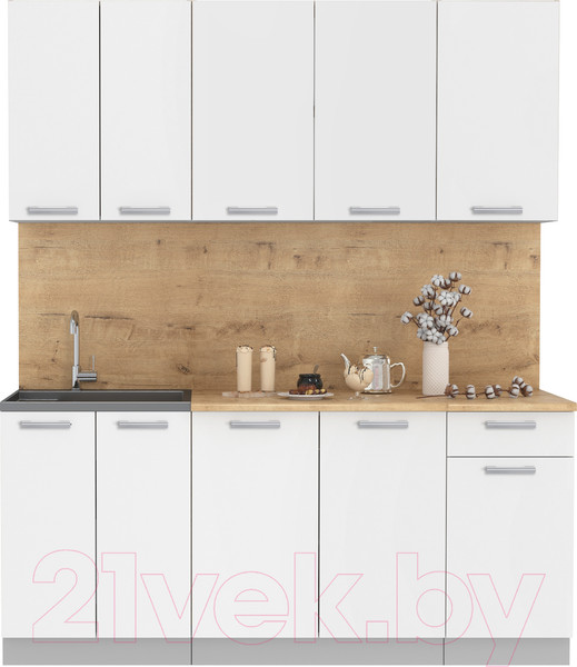 Изображение товара Кухонный гарнитур Интерлиния Мила Лайт 1.8-60 (белый платинум/белый платинум/дуб бунратти)