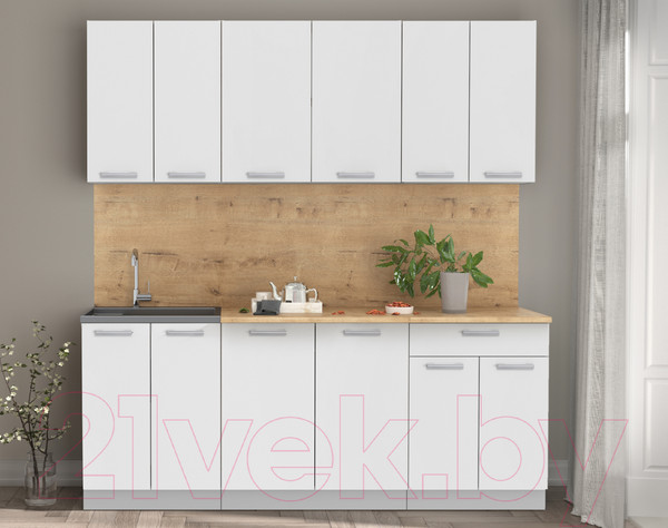 Изображение товара Кухонный гарнитур Интерлиния Мила Лайт 2.0-60 (белый платинум/белый платинум/дуб бунратти)