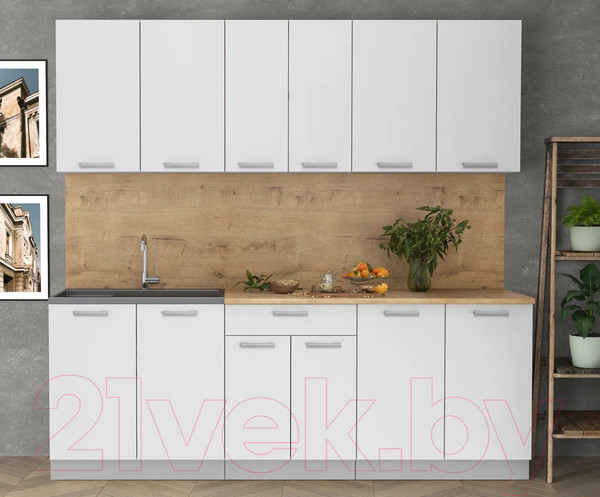 Изображение товара Кухонный гарнитур Интерлиния Мила Лайт 2.2 (белый платинум/белый платинум/дуб бунратти)
