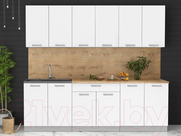 Изображение товара Кухонный гарнитур Интерлиния Мила Лайт 2.4 (белый платинум/белый платинум/дуб бунратти)