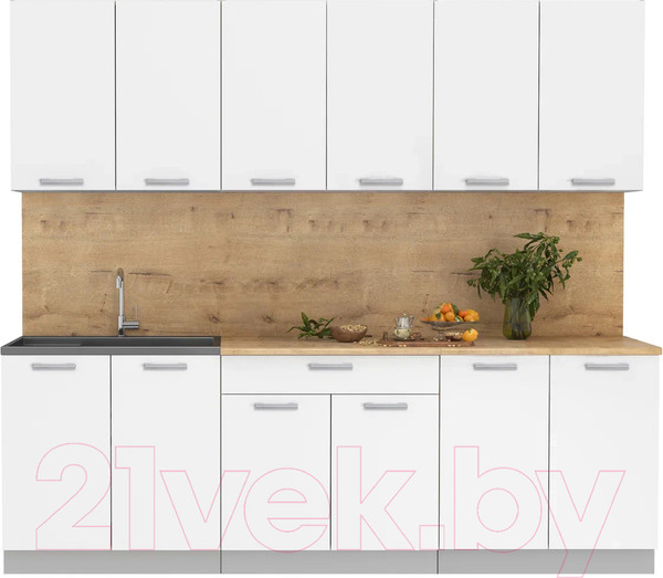 Изображение товара Кухонный гарнитур Интерлиния Мила Лайт 2.4 (белый платинум/белый платинум/дуб бунратти)