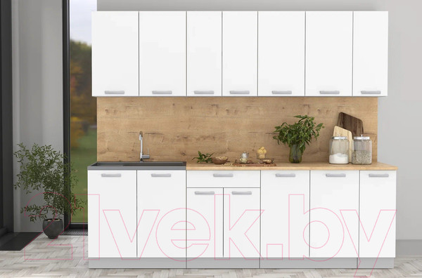 Изображение товара Кухонный гарнитур Интерлиния Мила Лайт 2.5 (белый платинум/белый платинум/дуб бунратти)