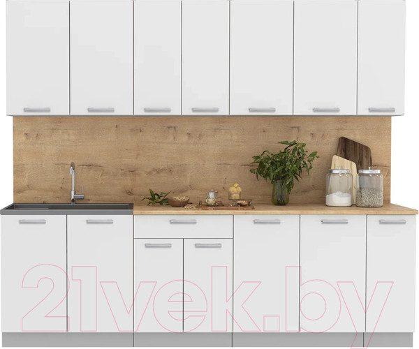 Изображение товара Кухонный гарнитур Интерлиния Мила Лайт 2.5 (белый платинум/белый платинум/дуб бунратти)