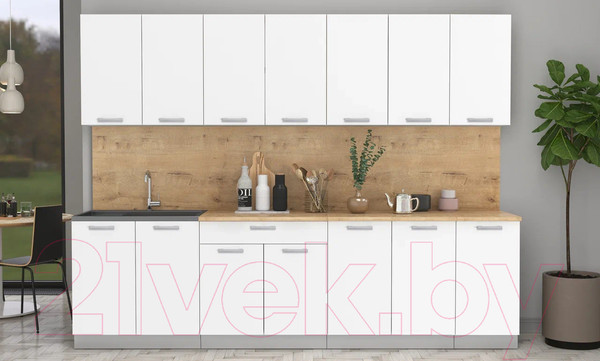 Изображение товара Кухонный гарнитур Интерлиния Мила Лайт 2.8 (белый платинум/белый платинум/дуб бунратти)