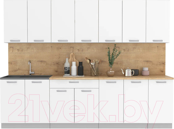 Изображение товара Кухонный гарнитур Интерлиния Мила Лайт 2.8 (белый платинум/белый платинум/дуб бунратти)