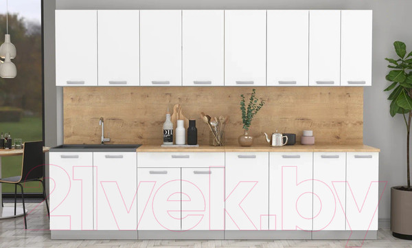 Изображение товара Кухонный гарнитур Интерлиния Мила Лайт 3.0 (белый платинум/белый платинум/дуб бунратти)