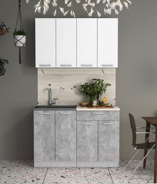 Изображение товара Кухонный гарнитур Интерлиния Мила Лайт 1.2 (белый платинум/бетон/бискайская сосна)