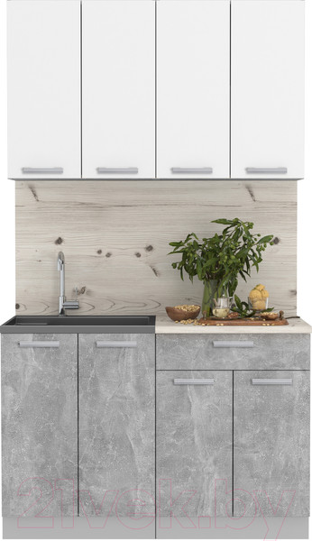 Изображение товара Кухонный гарнитур Интерлиния Мила Лайт 1.2 (белый платинум/бетон/бискайская сосна)