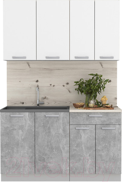 Изображение товара Кухонный гарнитур Интерлиния Мила Лайт 1.4 (белый платинум/бетон/бискайская сосна)