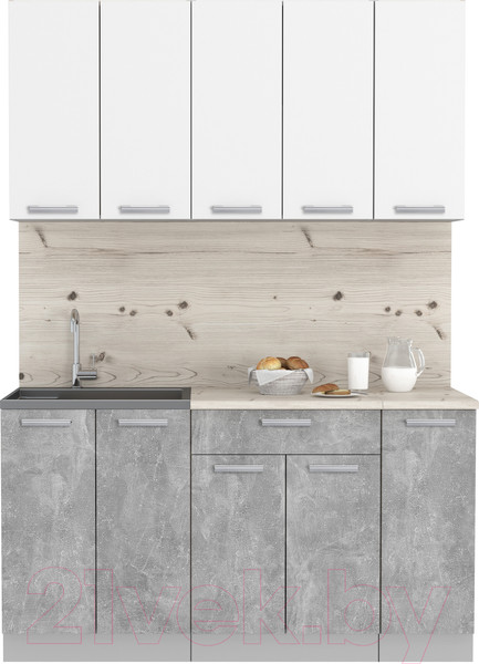 Изображение товара Кухонный гарнитур Интерлиния Мила Лайт 1.5 (белый платинум/бетон/бискайская сосна)