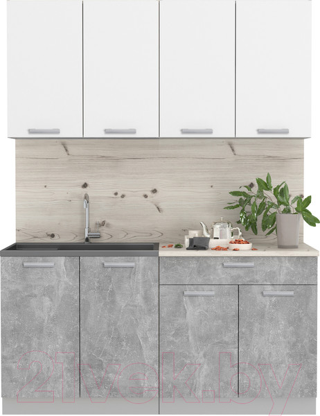 Изображение товара Кухонный гарнитур Интерлиния Мила Лайт 1.6 (белый платинум/бетон/бискайская сосна)