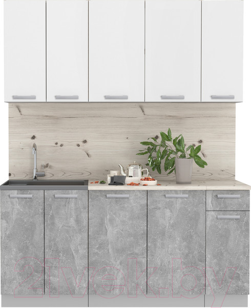 Изображение товара Кухонный гарнитур Интерлиния Мила Лайт 1.7-60 (белый платинум/бетон/бискайская сосна)
