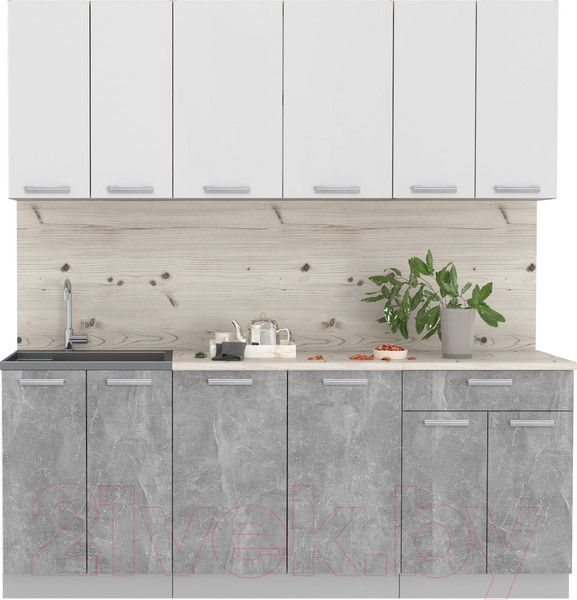 Изображение товара Кухонный гарнитур Интерлиния Мила Лайт 2.0-60 (белый платинум/бетон/бискайская сосна)