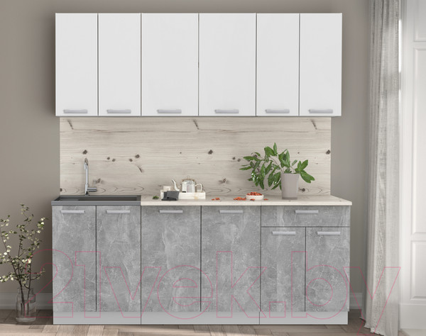 Изображение товара Кухонный гарнитур Интерлиния Мила Лайт 2.0-60 (белый платинум/бетон/бискайская сосна)