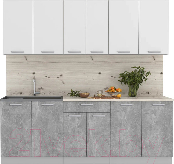 Изображение товара Кухонный гарнитур Интерлиния Мила Лайт 2.2 (белый платинум/бетон/бискайская сосна)