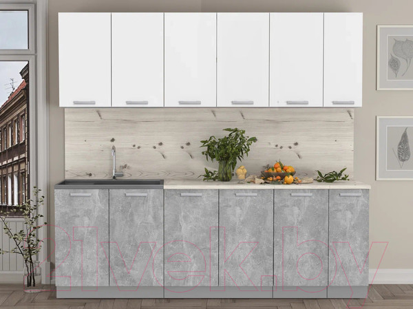 Изображение товара Кухонный гарнитур Интерлиния Мила Лайт 2.3 (белый платинум/бетон/бискайская сосна)