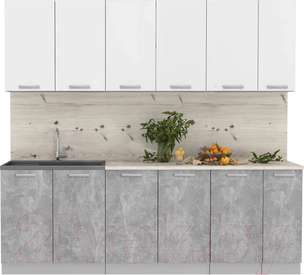 Изображение товара Кухонный гарнитур Интерлиния Мила Лайт 2.3 (белый платинум/бетон/бискайская сосна)