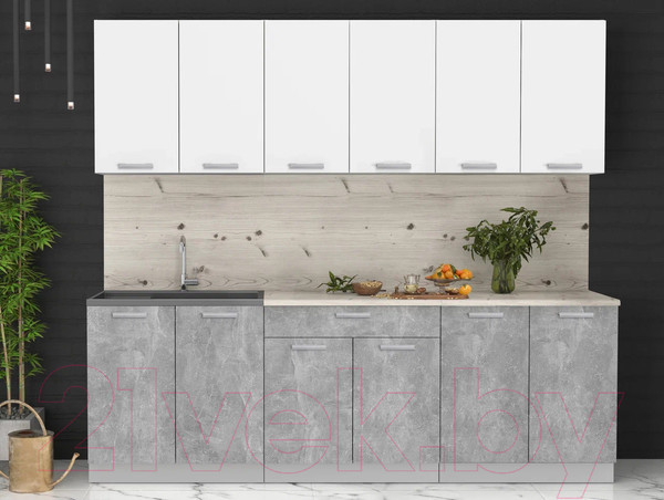 Изображение товара Кухонный гарнитур Интерлиния Мила Лайт 2.4 (белый платинум/бетон/бискайская сосна)