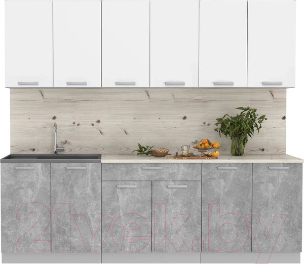 Изображение товара Кухонный гарнитур Интерлиния Мила Лайт 2.4 (белый платинум/бетон/бискайская сосна)
