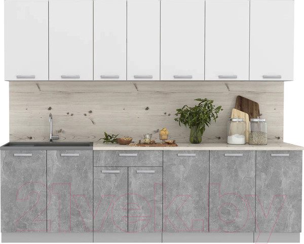 Изображение товара Кухонный гарнитур Интерлиния Мила Лайт 2.6 (белый платинум/бетон/бискайская сосна)