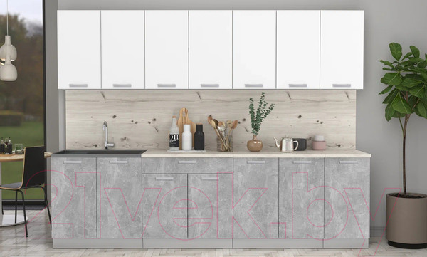 Изображение товара Кухонный гарнитур Интерлиния Мила Лайт 2.8 (белый платинум/бетон/бискайская сосна)