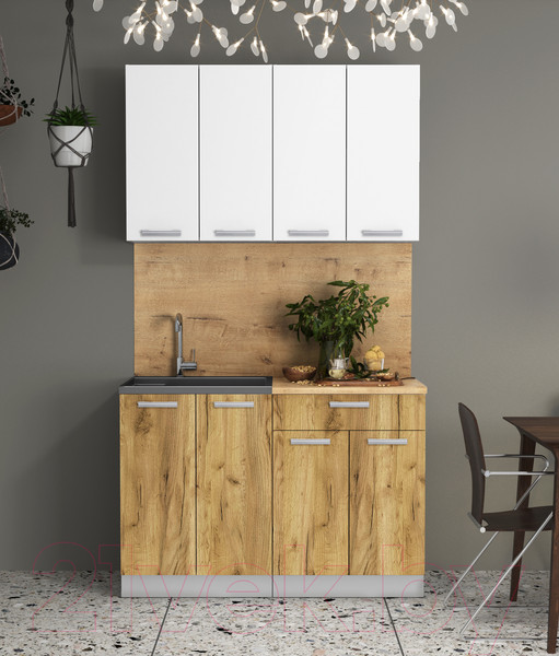 Изображение товара Кухонный гарнитур Интерлиния Мила Лайт 1.2 (белый платинум/дуб золотой/дуб бунратти)