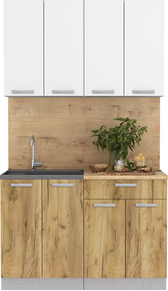 Изображение товара Кухонный гарнитур Интерлиния Мила Лайт 1.2 (белый платинум/дуб золотой/дуб бунратти)