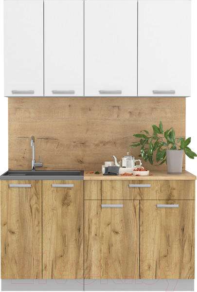 Изображение товара Кухонный гарнитур Интерлиния Мила Лайт 1.4-60 (белый платинум/дуб золотой/дуб бунратти)