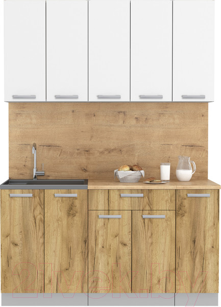 Изображение товара Кухонный гарнитур Интерлиния Мила Лайт 1.5 (белый платинум/дуб золотой/дуб бунратти)