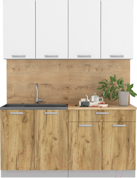 Изображение товара Кухонный гарнитур Интерлиния Мила Лайт 1.6 (белый платинум/дуб золотой/дуб бунратти)