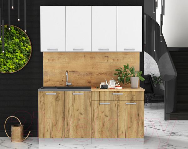 Изображение товара Кухонный гарнитур Интерлиния Мила Лайт 1.6 (белый платинум/дуб золотой/дуб бунратти)