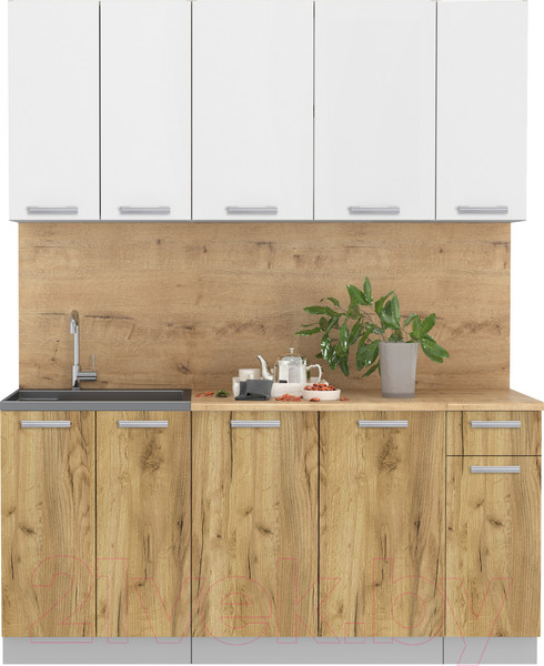 Изображение товара Кухонный гарнитур Интерлиния Мила Лайт 1.7-60 (белый платинум/дуб золотой/дуб бунратти)
