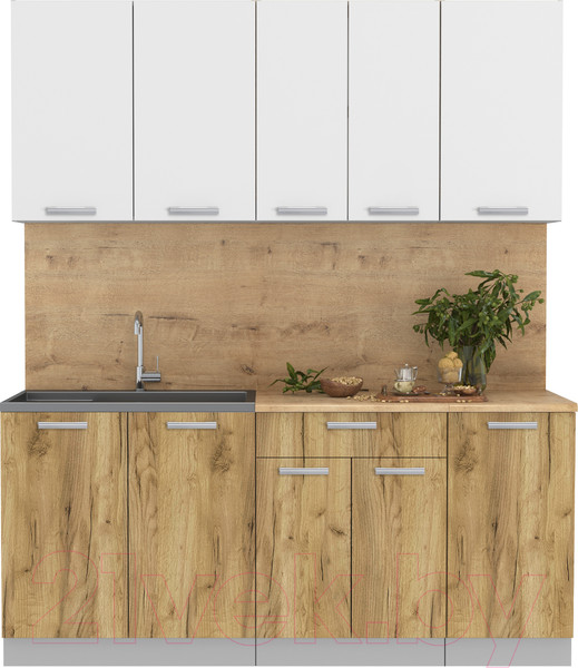 Изображение товара Кухонный гарнитур Интерлиния Мила Лайт 1.8 (белый платинум/дуб золотой/дуб бунратти)