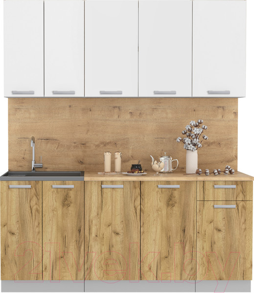 Изображение товара Кухонный гарнитур Интерлиния Мила Лайт 1.8-60 (белый платинум/дуб золотой/дуб бунратти)