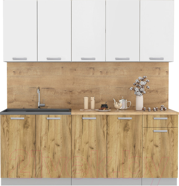 Изображение товара Кухонный гарнитур Интерлиния Мила Лайт 2.0 (белый платинум/дуб золотой/дуб бунратти)