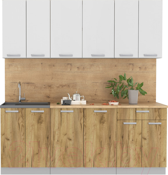 Изображение товара Кухонный гарнитур Интерлиния Мила Лайт 2.0-60 (белый платинум/дуб золотой/дуб бунратти)